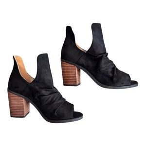 G.C. Booties Womens 8.5 Black Faux Suede Susan Open Toe Ruched Boots Block Heel